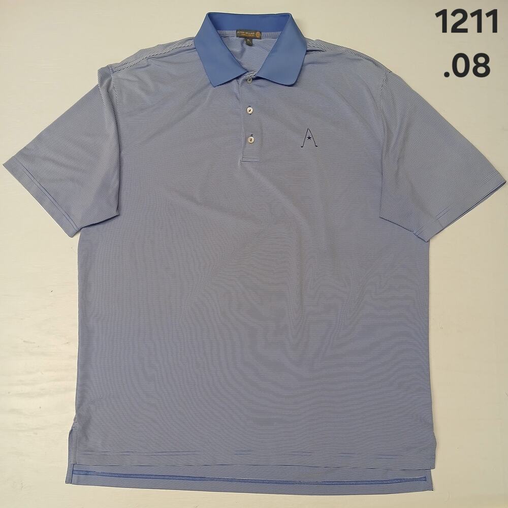 Peter Millar (XL) Blue Stripe Button Dri-Fit Polo Shirt